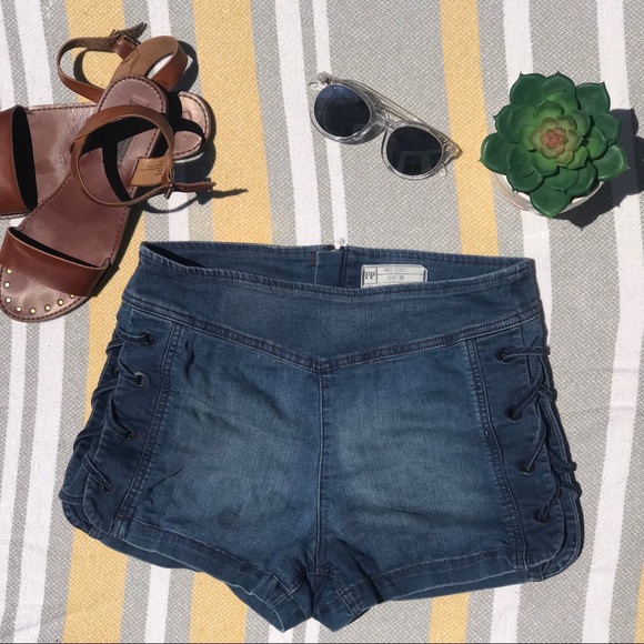 side lace up denim shorts